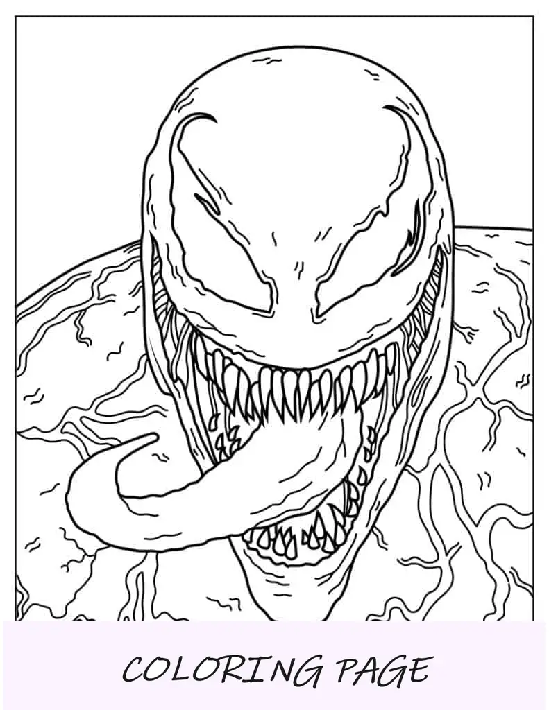 Hoja para colorear detallada de la cara de Venom