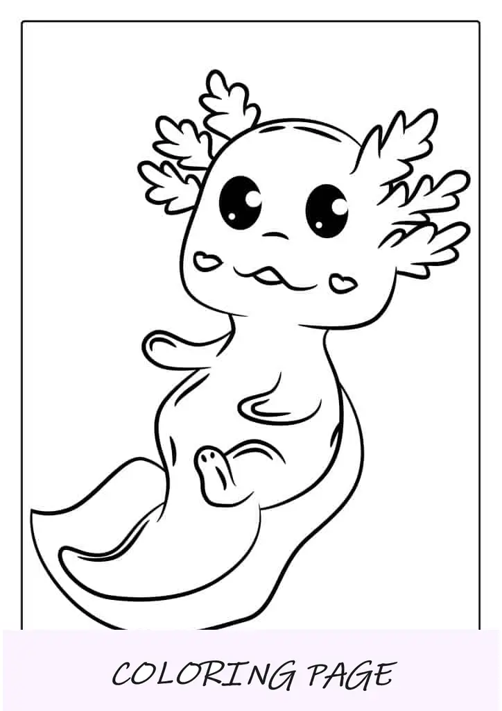 Página para colorir de desenho animado fofo de Axolotl
