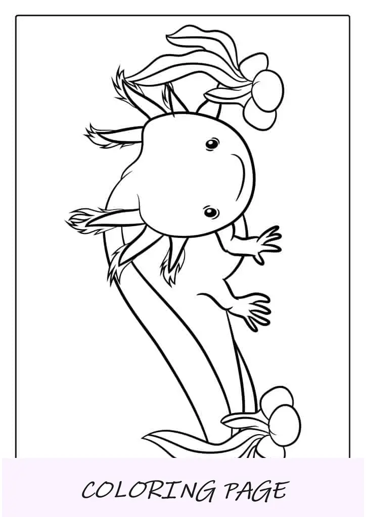 Folha para colorir de Axolotl sorridente em tanque