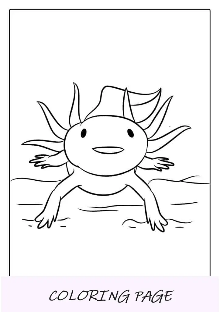 Folha para colorir Axolotl sorridente sob a água