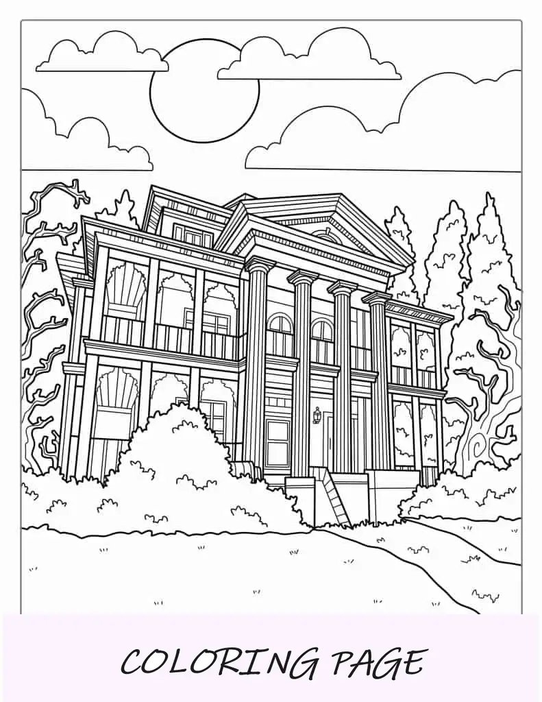 Desça a casa assombrada para colorir