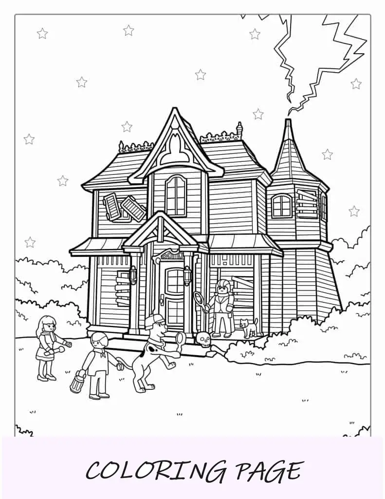 Folha para colorir da casa assombrada do Scooby Doo