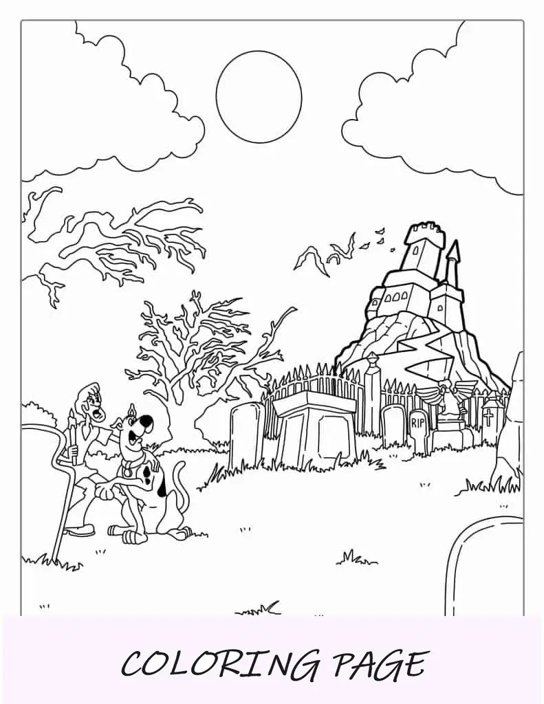 Esboço simples de um castelo assombrado para colorir