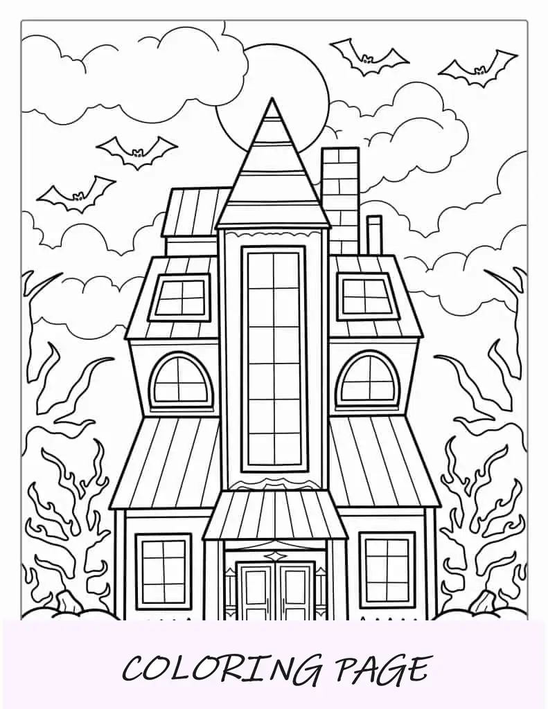 Casa assombrada com fantasma para colorir