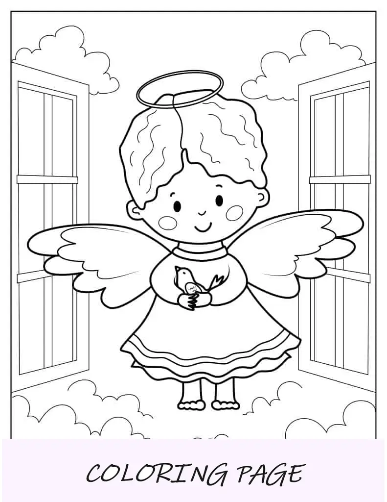 Esquema fácil de un ángel adorable para colorear