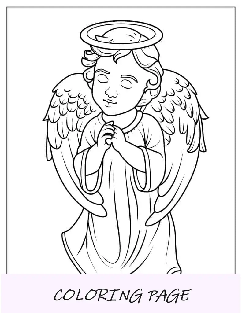 Niño ángel celestial con halo para colorear