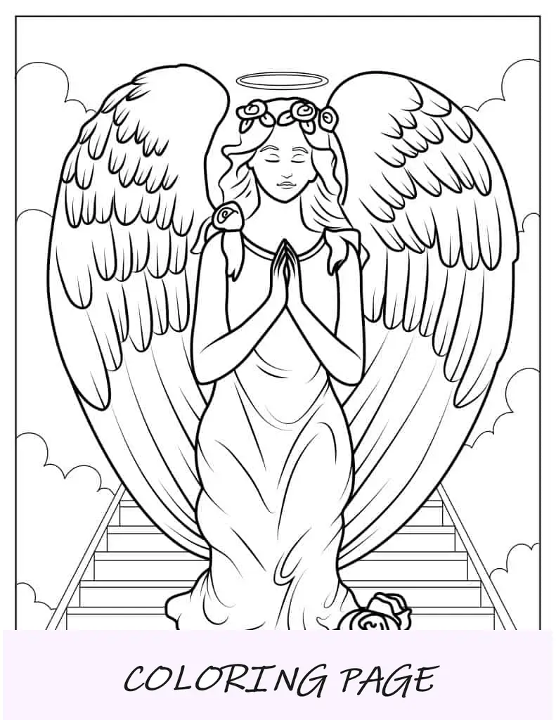 Ángel depredador en la escalera al cielo para colorear