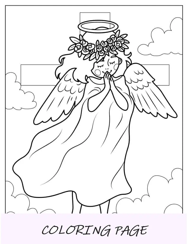 Ángel Joven Junto A Jesús Cruz Para Colorear
