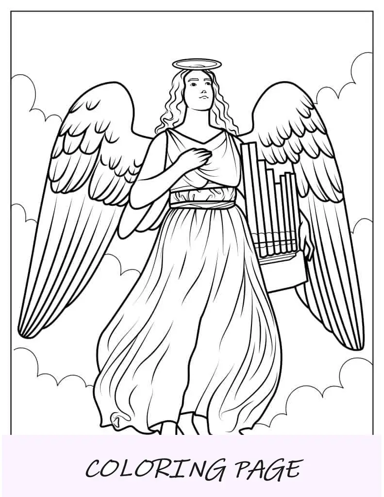 Ángel divino de aspecto realista para colorear