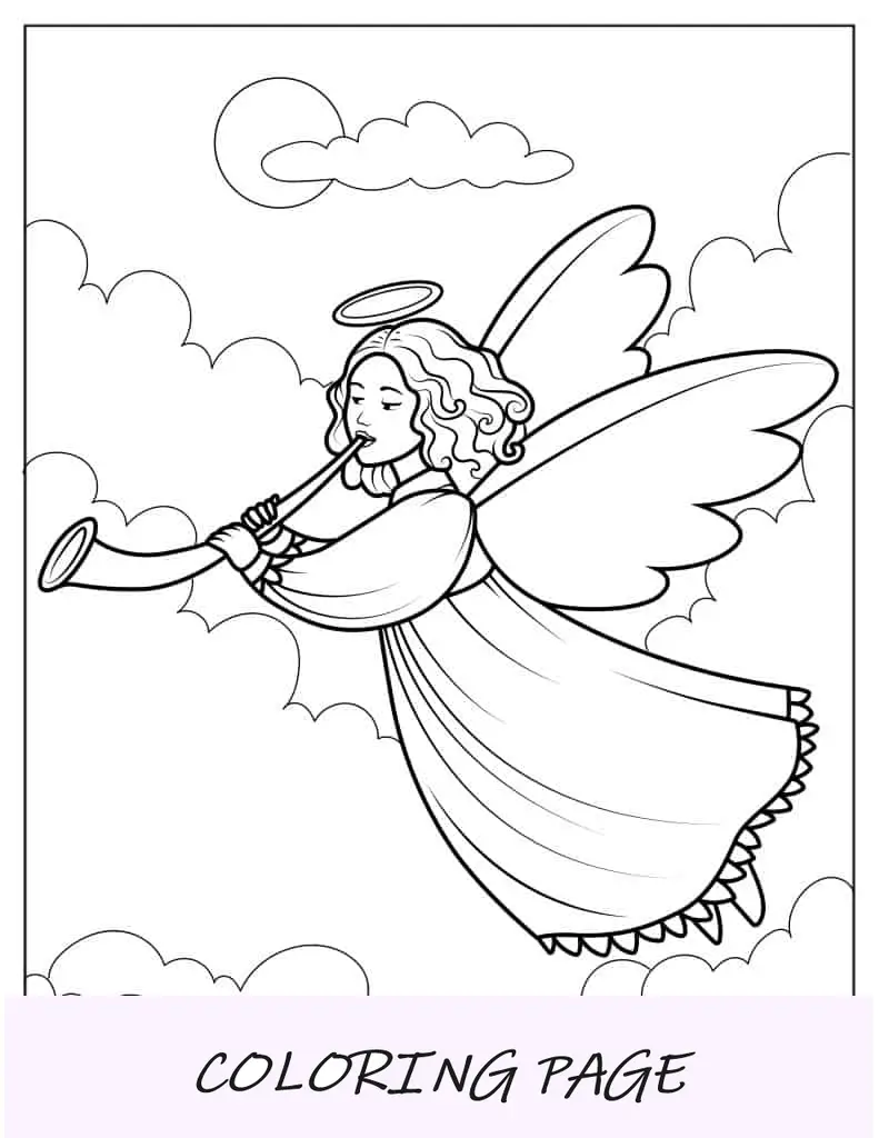 Página para colorear de ángel tocando música