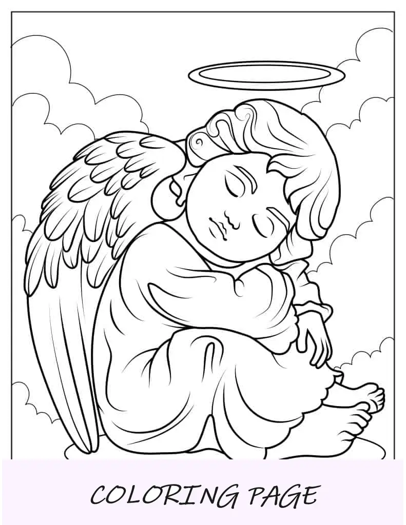 Lindo ángel bebé en el cielo para colorear