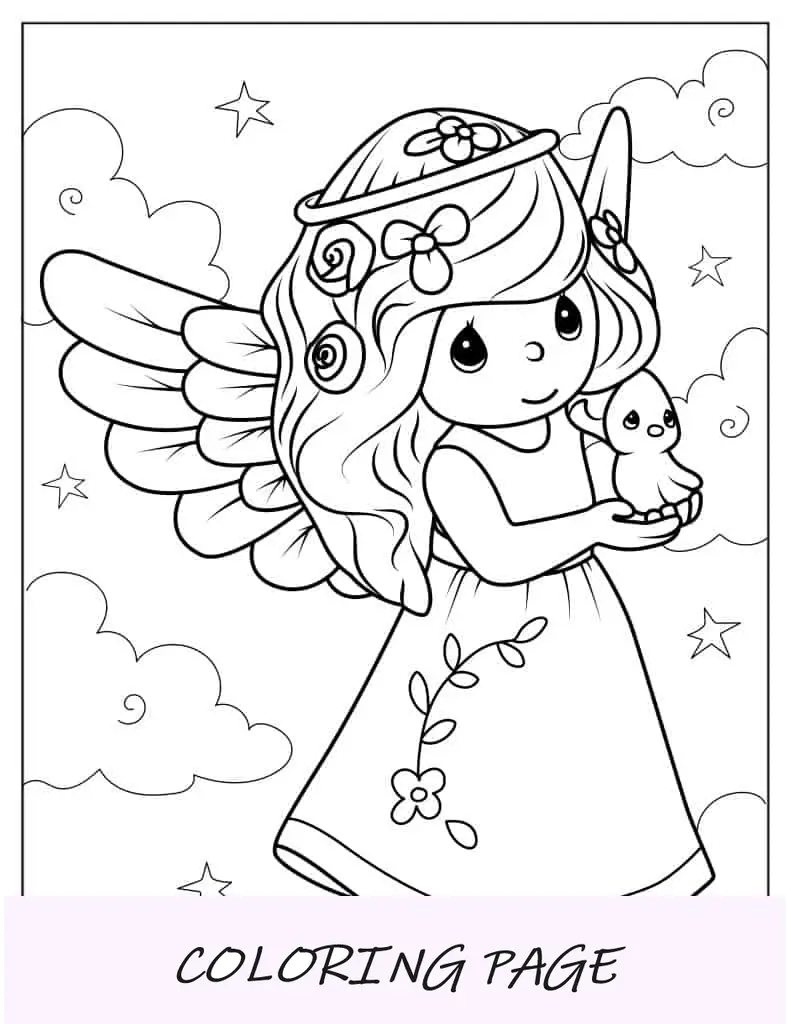 Página para colorear de un lindo ángel para niños