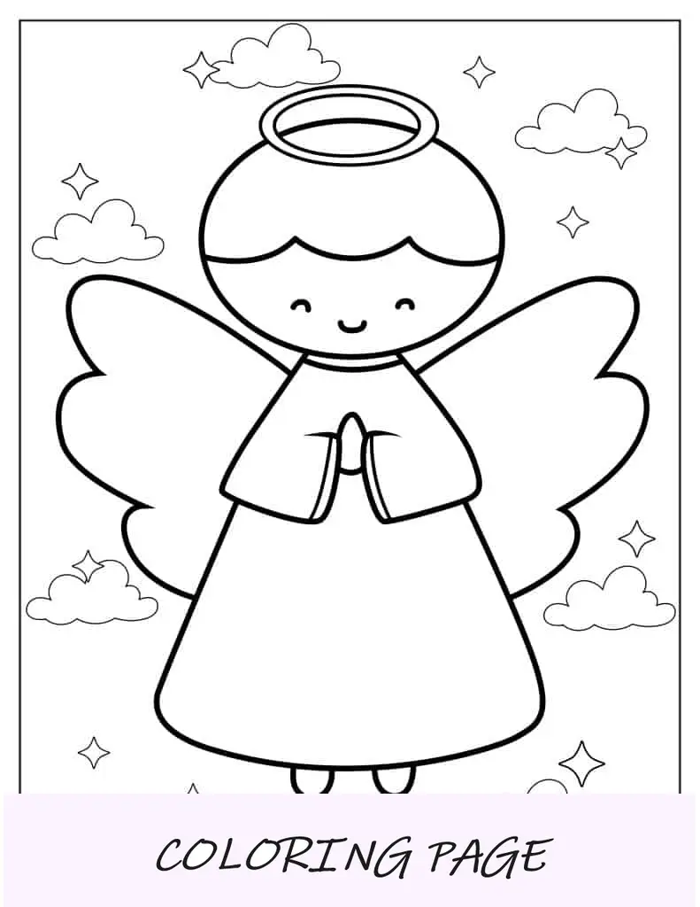 Página para colorear de un ángel para niños en edad preescolar