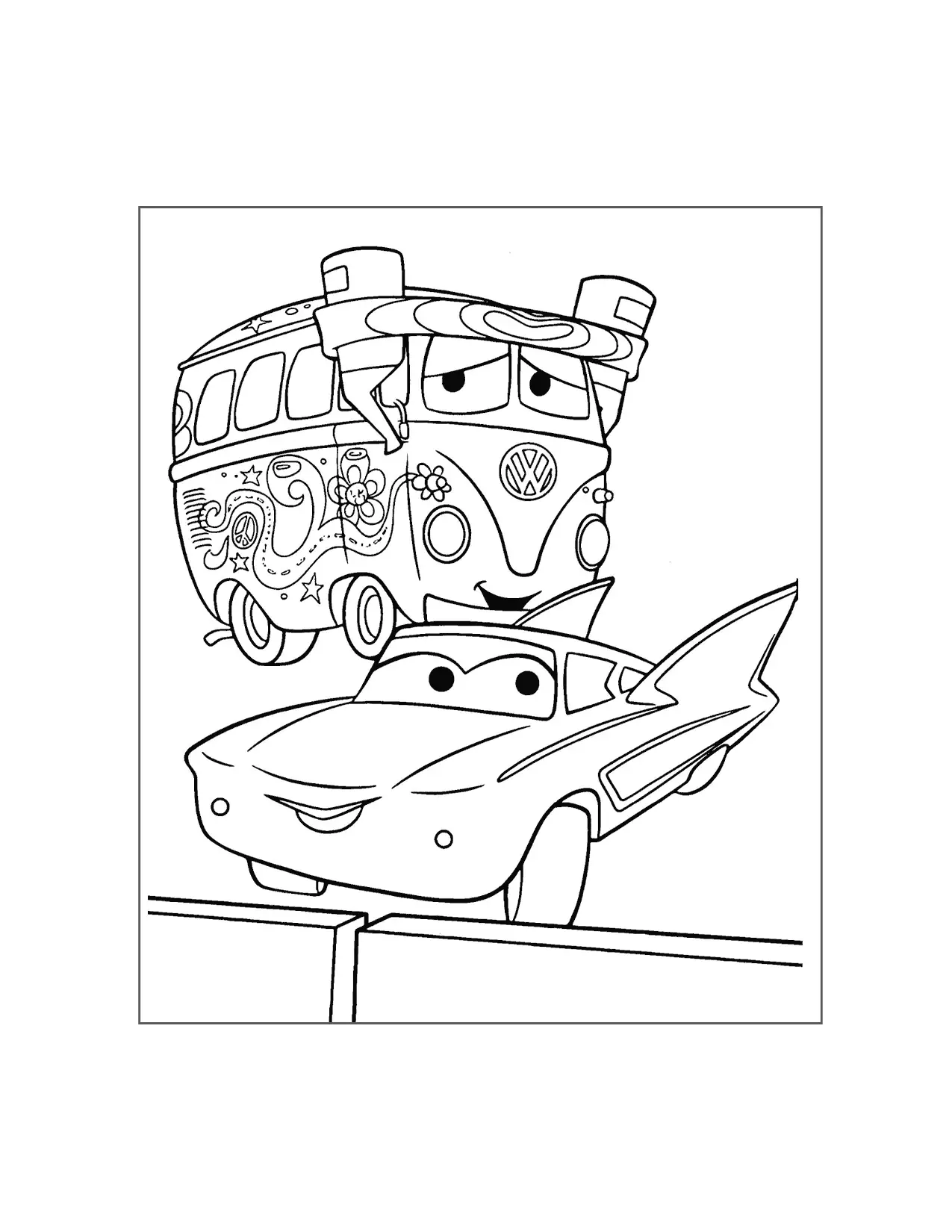 Fillmore And Flo From Cars Coloring Page