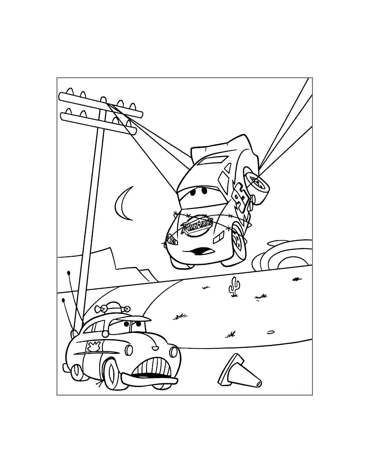 Lightning Caught In Wires Cars Coloring Page