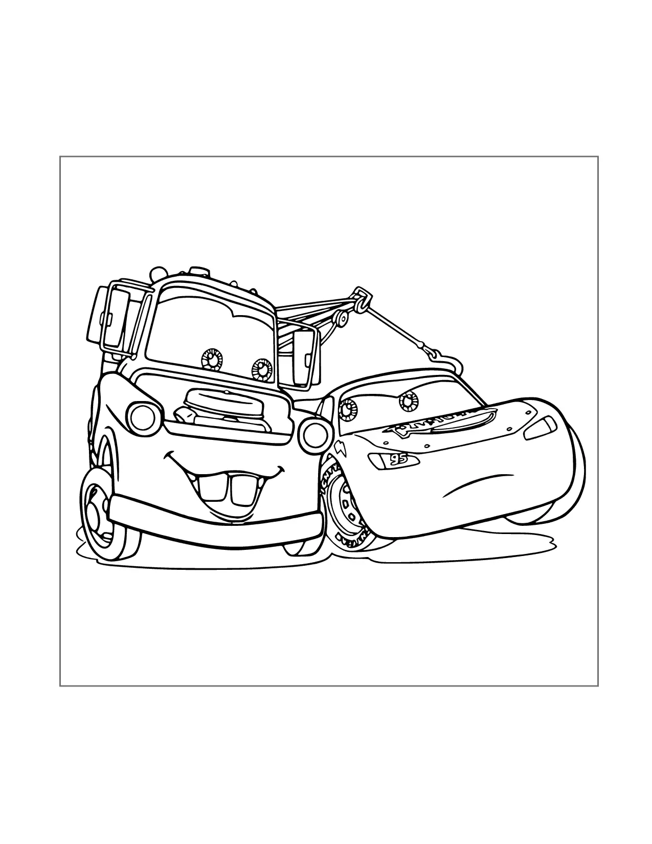 Mater And Lightning Are Buddies Coloring Page