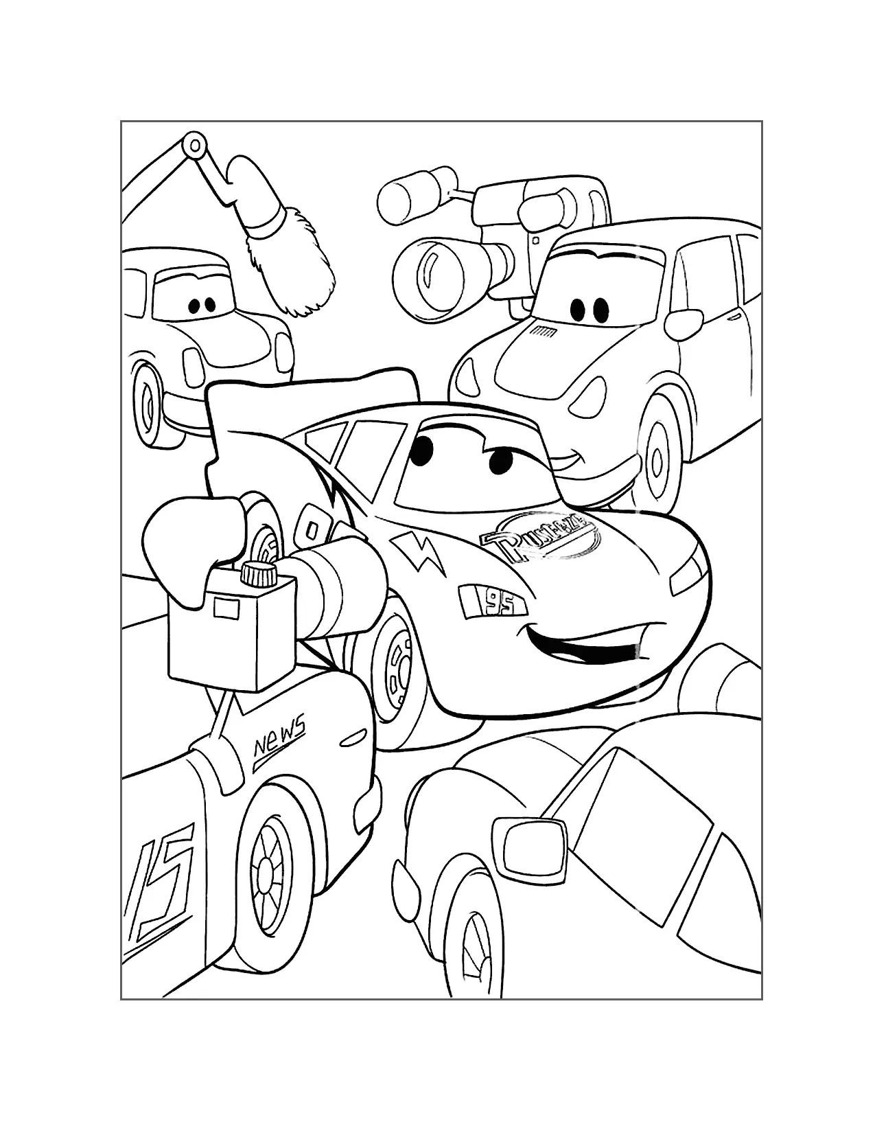 Mcqueen On The News Cars Coloring Page