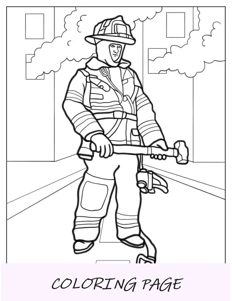 Bombeiro em uniforme completo lutando contra incêndio
