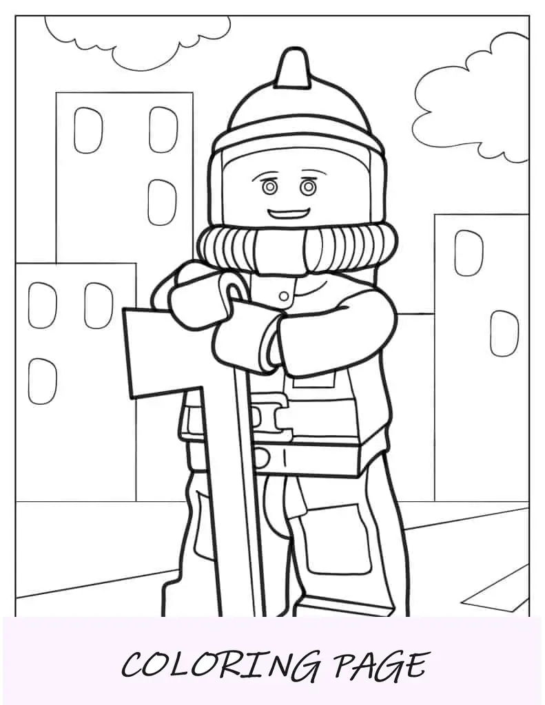 Folha para colorir de bombeiro Lego para crianças