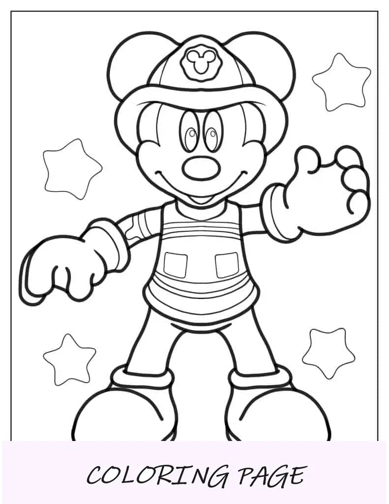Folha para colorir do bombeiro do Mickey Mouse