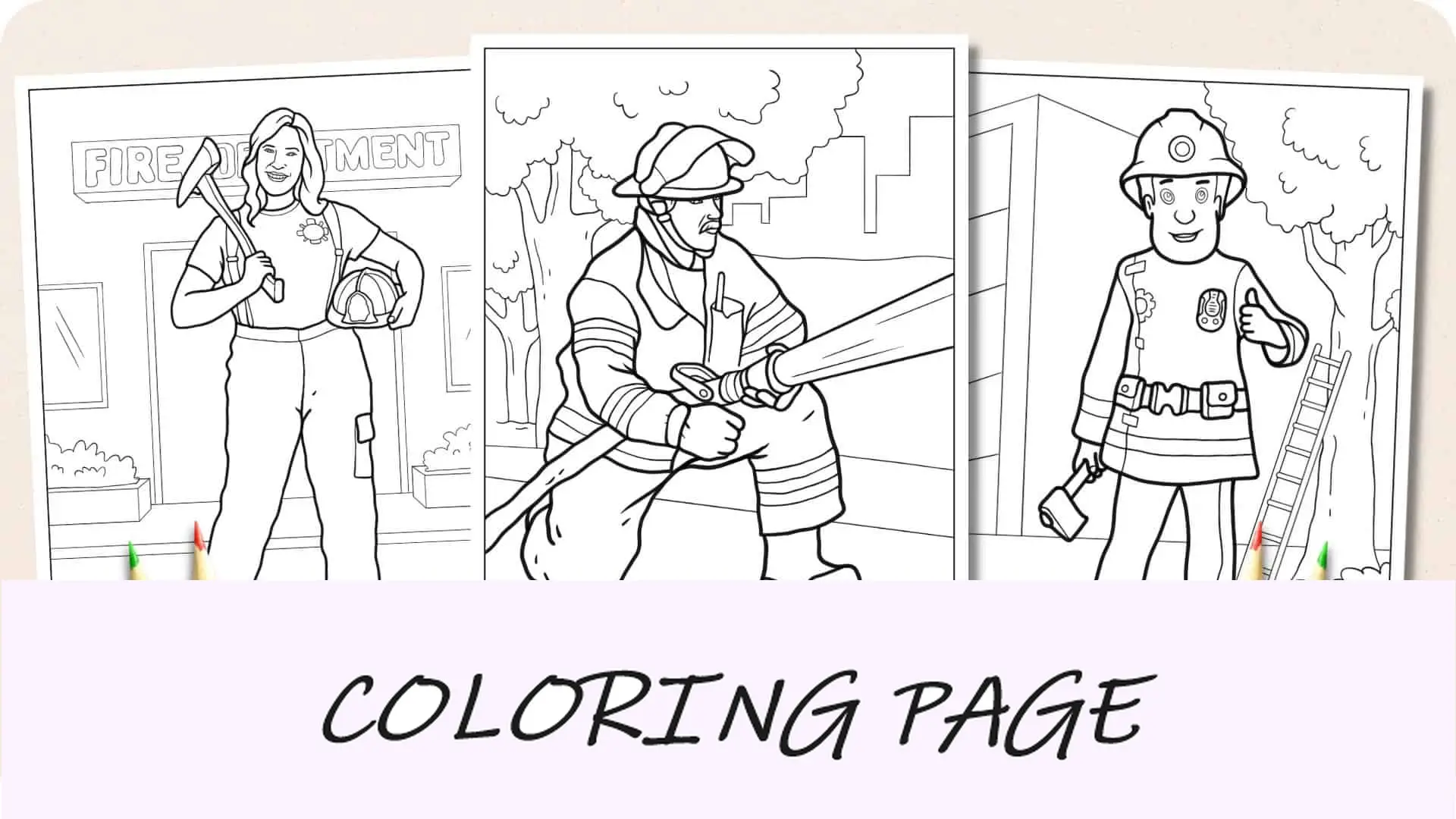 Imagem em destaque de páginas para colorir de bombeiro