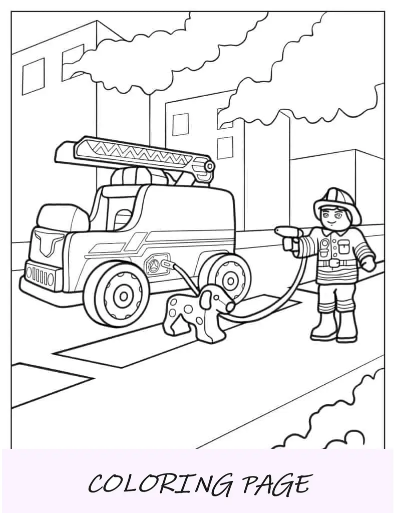 Folha para colorir fácil de bombeiro para crianças