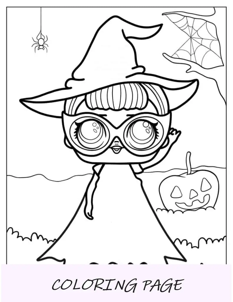 Boneca LOL Surprise vestida de bruxa para colorir