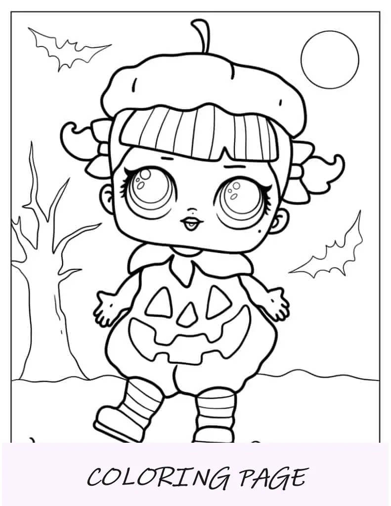 Folha para colorir de LOL Surprise com tema de Halloween