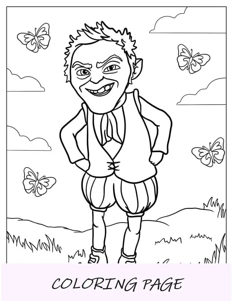Desenho de Shrek e burro em Duloc para colorir