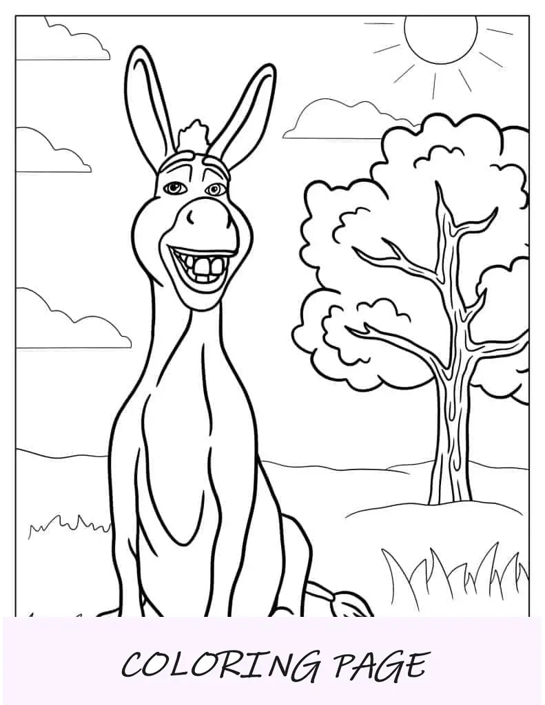 Folha para colorir de burro sorridente