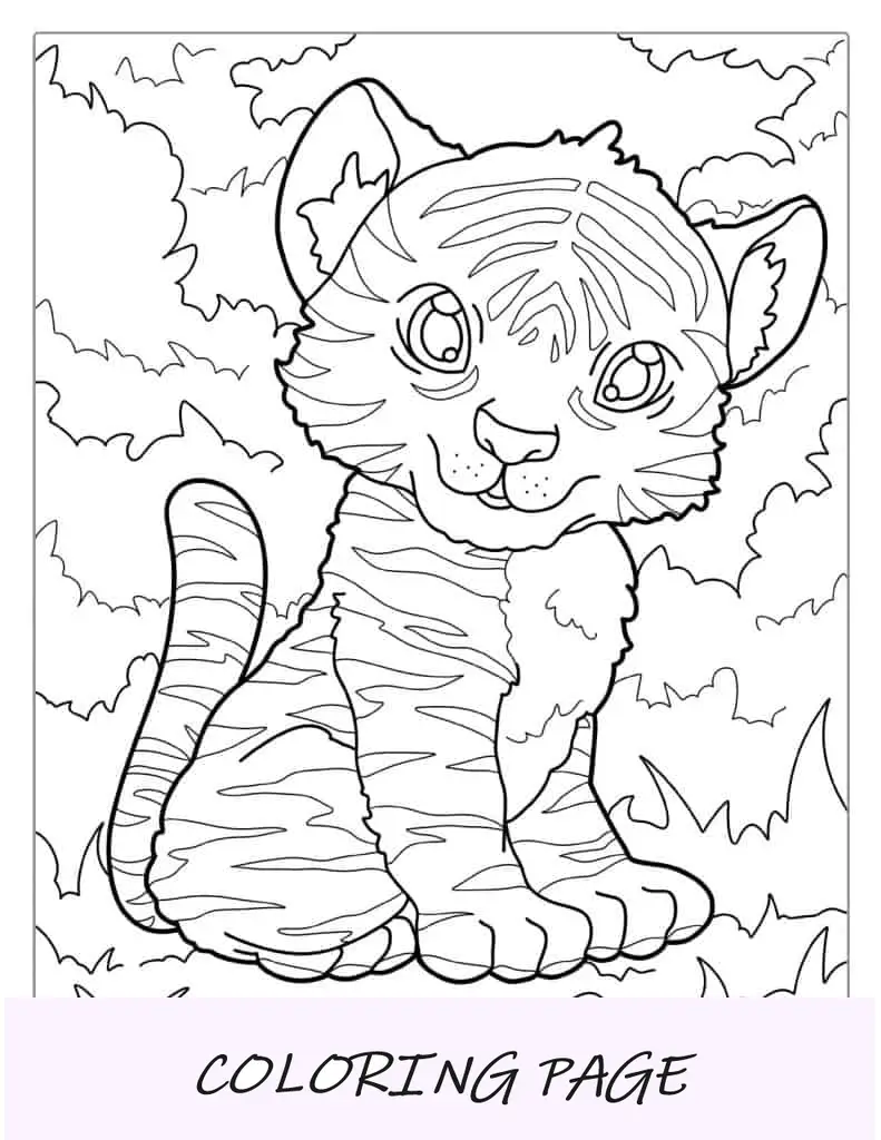 Pagina da colorare simpatico gattino tigre giocoso