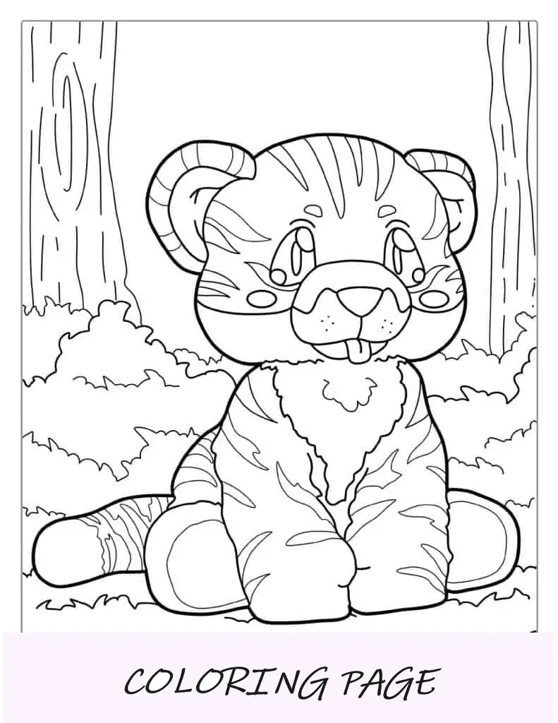 Simpatico cucciolo di tigre da colorare per bambini in età prescolare