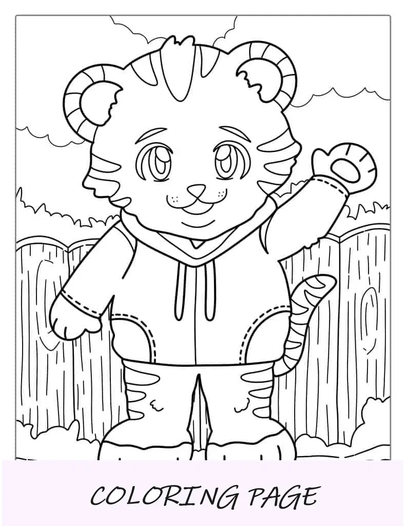 Foglio da colorare tigre dei cartoni animati per bambini in età prescolare