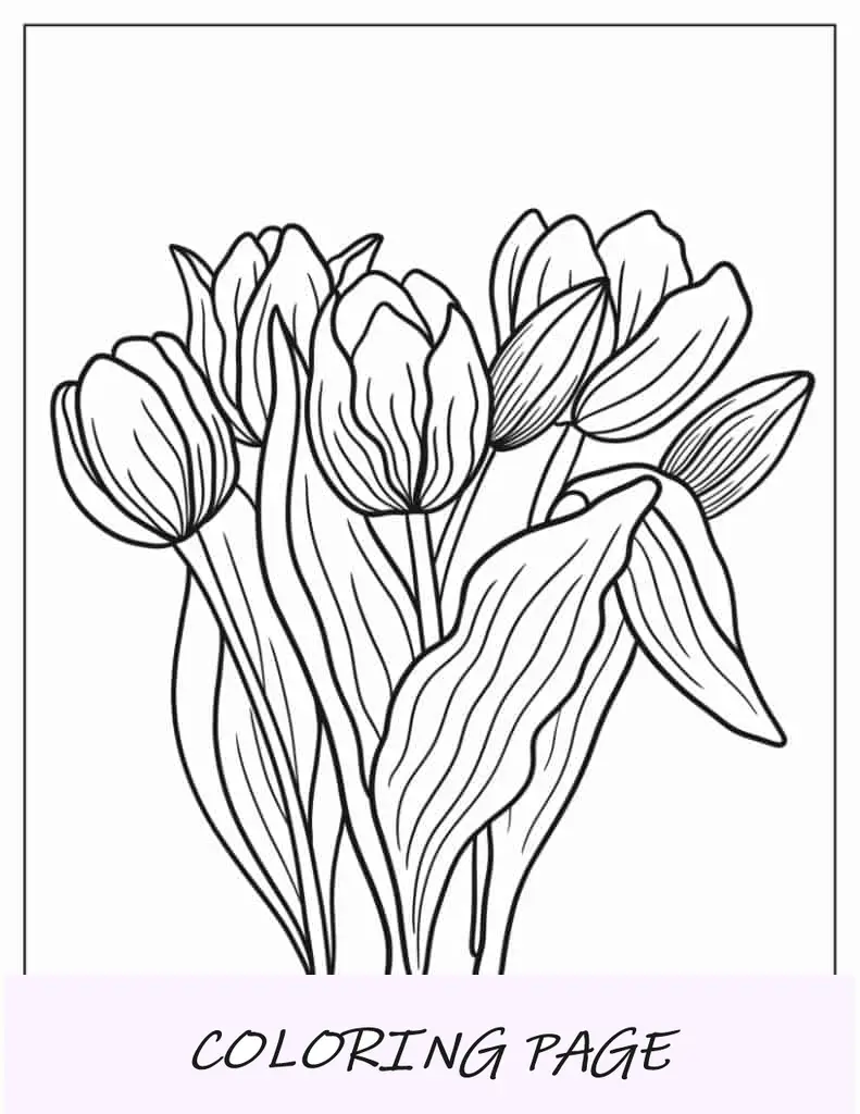 Malblatt für Kinder mit Tulpen