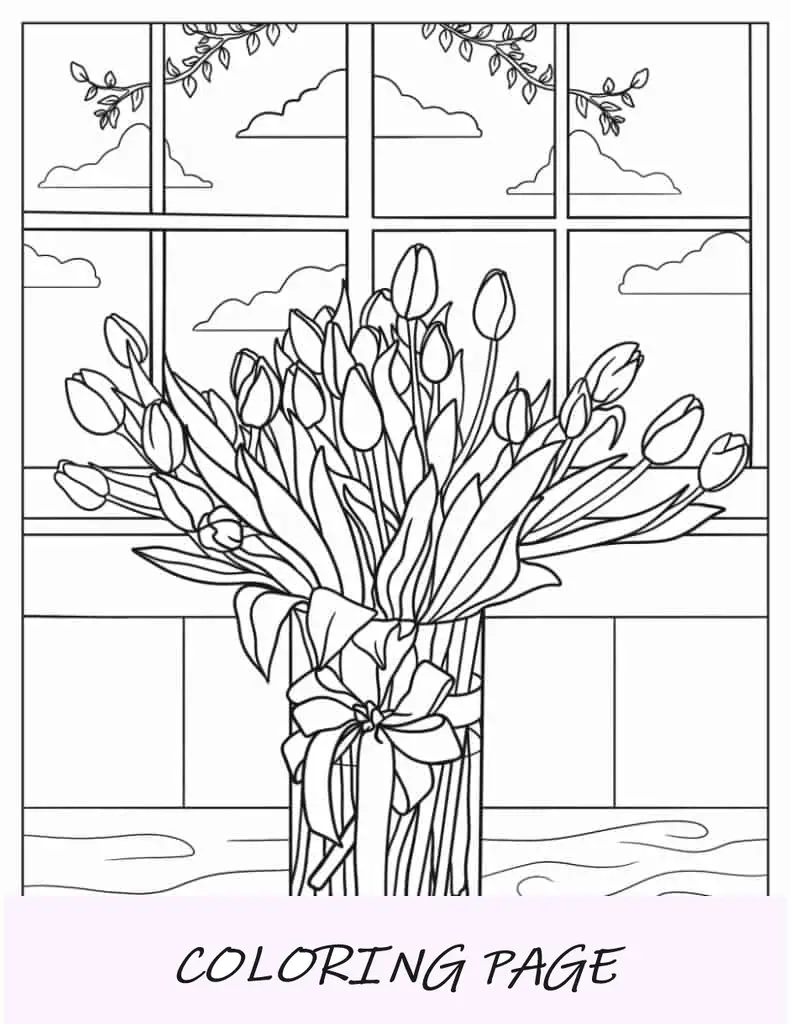 Ein Strauß Tulpen in einer Vase zum Ausmalen