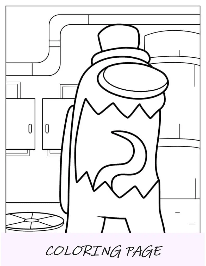 Página para colorir de Among Us Imposter com chapéu