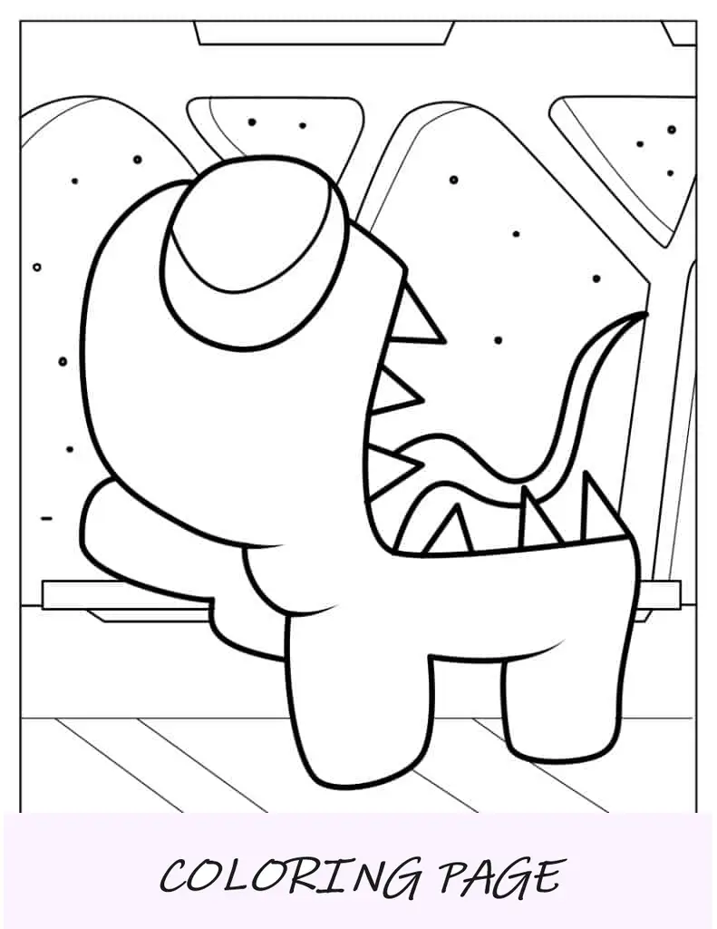 Folha para colorir de Among Us Imposter na nave espacial