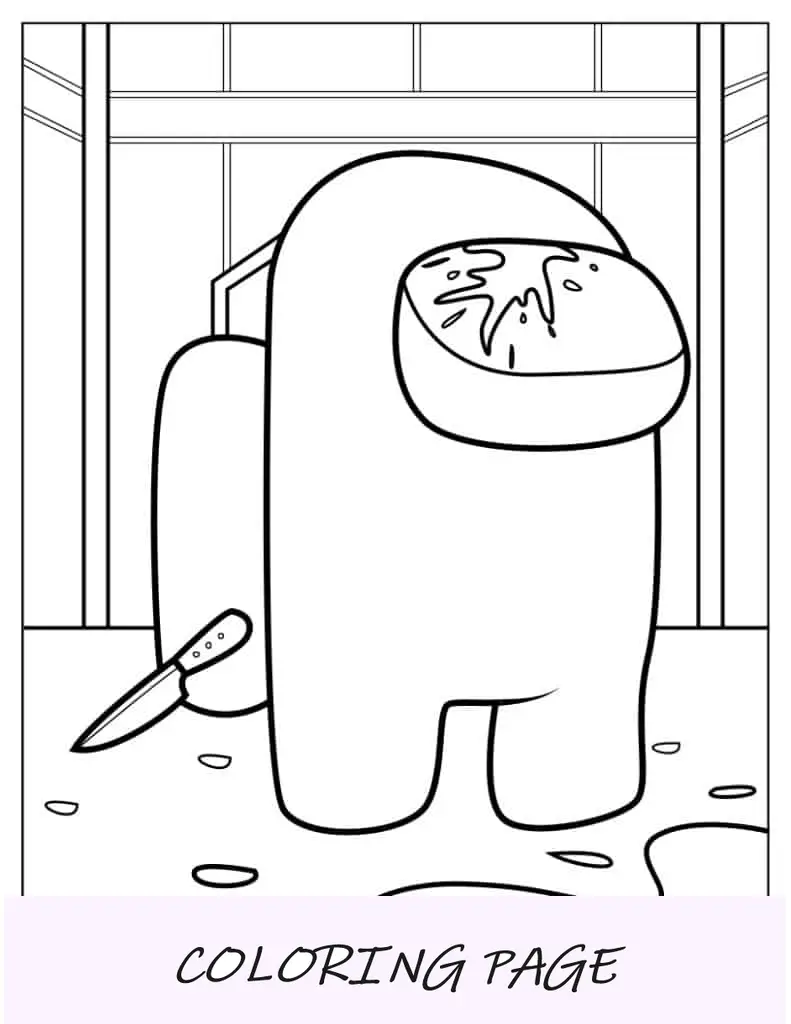 Folha para colorir do Imposter com faca e sangue