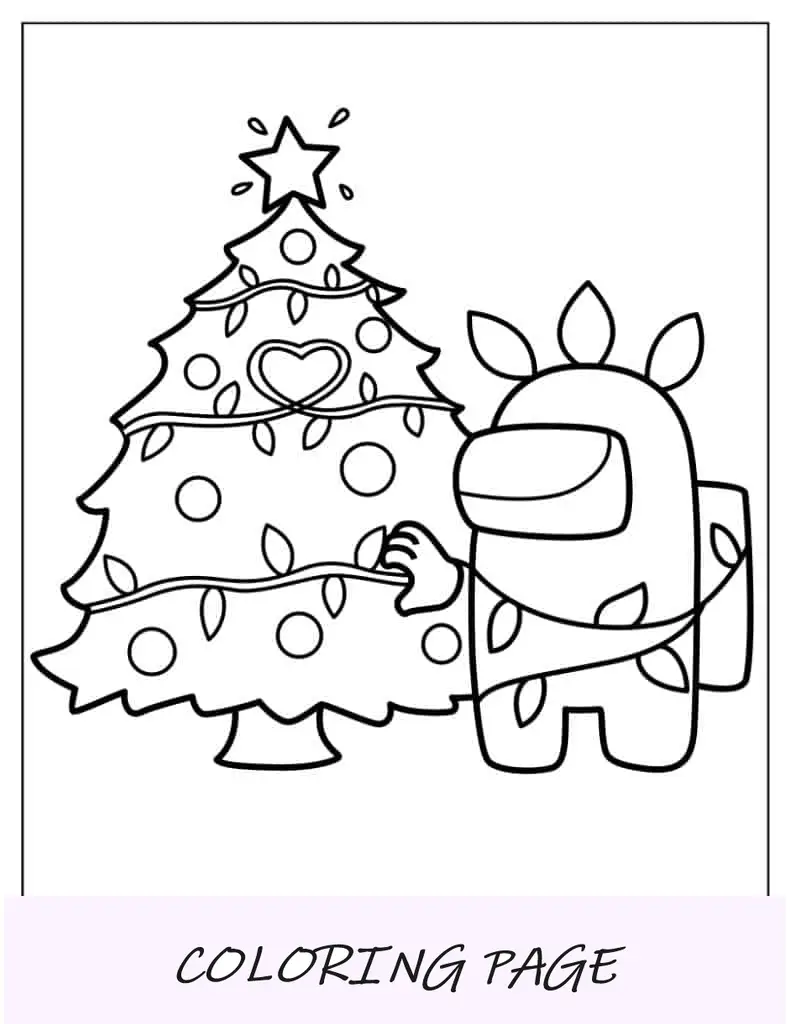 Folha para colorir simples de companheiro de tripulação com árvore de Natal