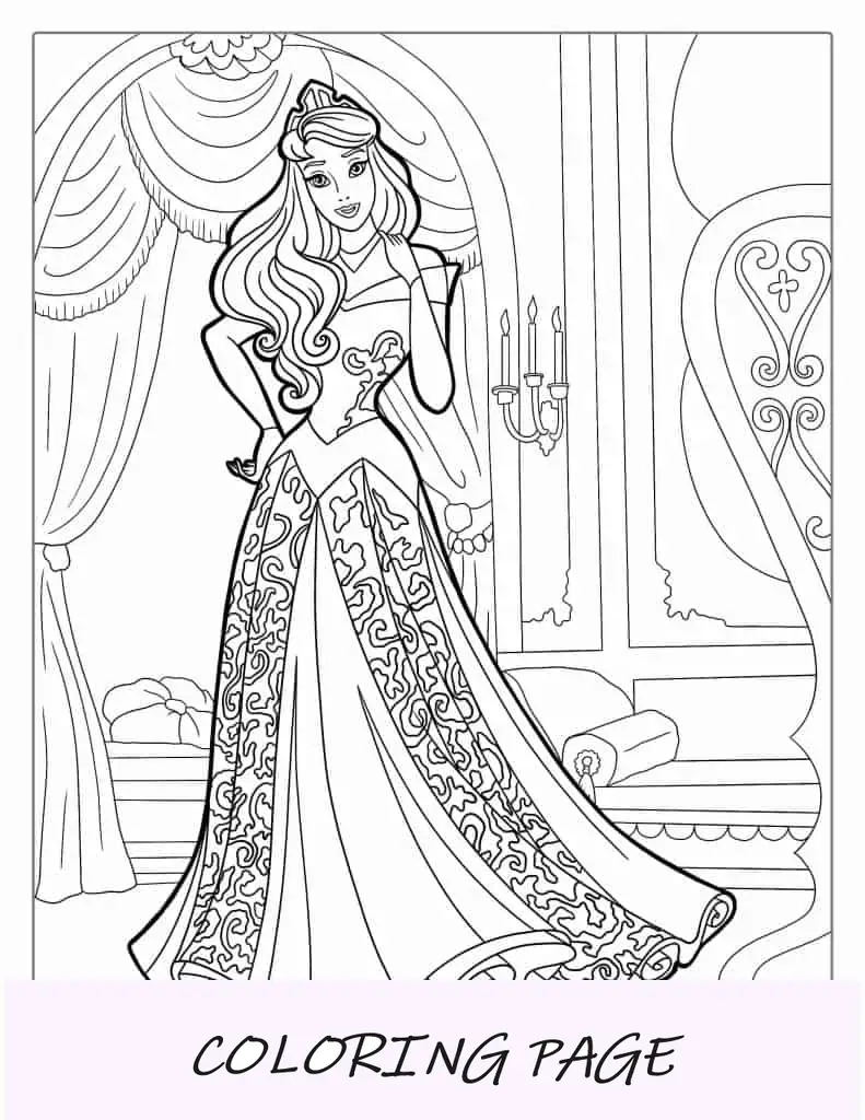 Princesa Barbie em vestido para colorir
