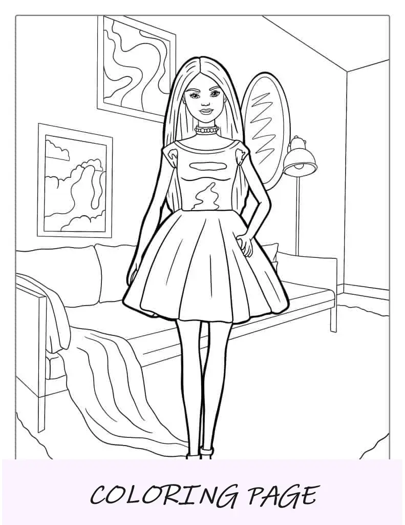 Boneca Barbie Na Sala Para Colorir