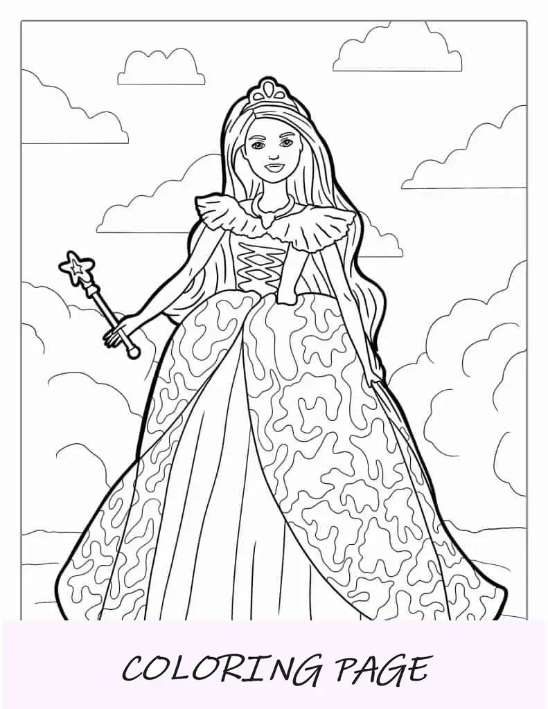 Princesa Barbie segurando a varinha para colorir