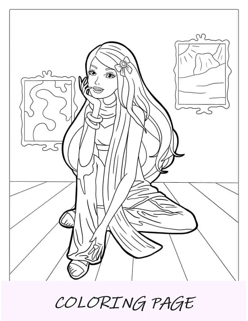Página para colorir da Barbie Artista