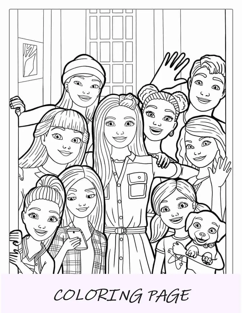 Página para colorir das aventuras da Barbie e da Dreamhouse