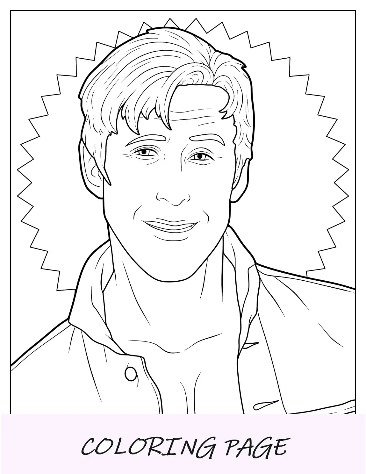 Página para colorir do filme Barbie de Ryan Gosling como Ken