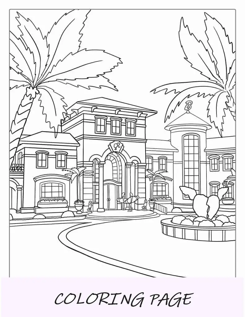 Página para colorir da casa dos sonhos da Barbie