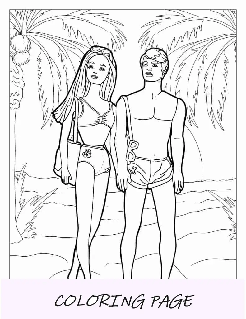 Bonecos Barbie e Ken para colorir