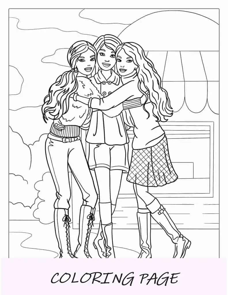 Página para colorir Barbie Friends Forever