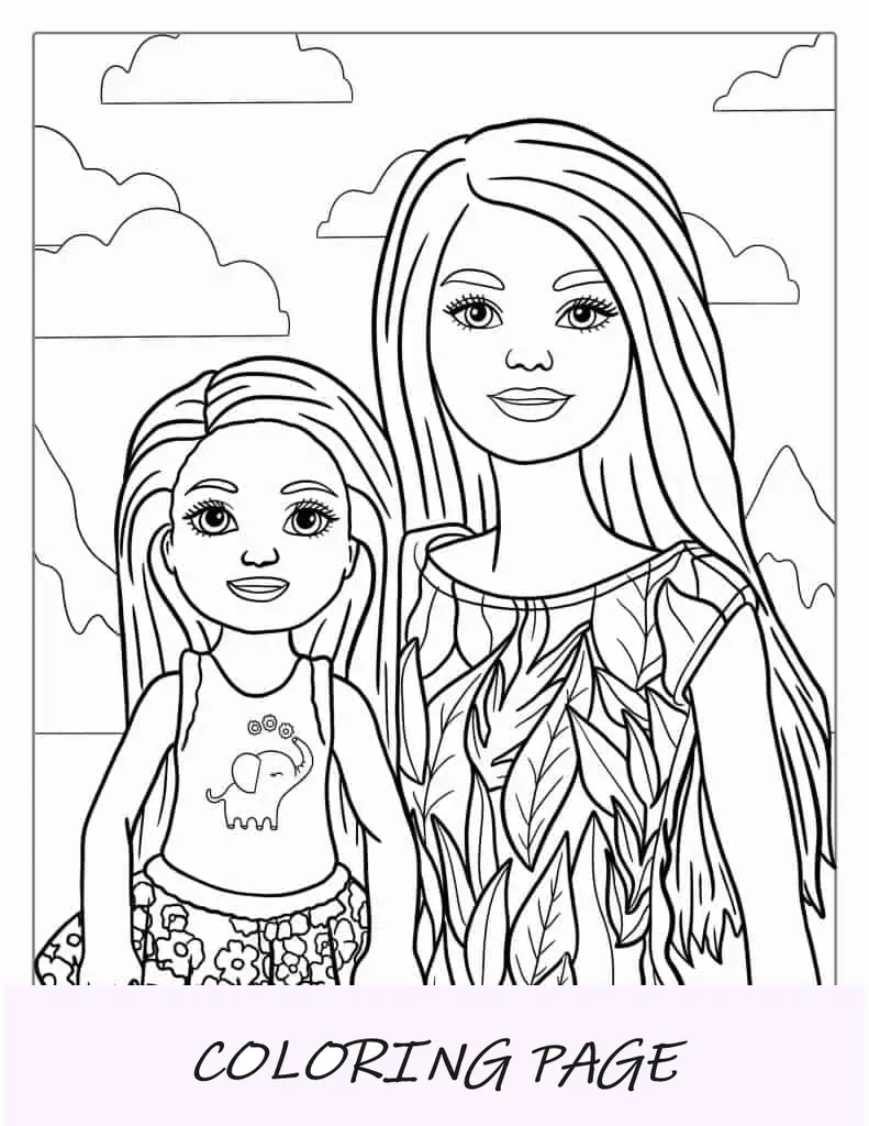Página para colorir Barbie e irmã Kelly