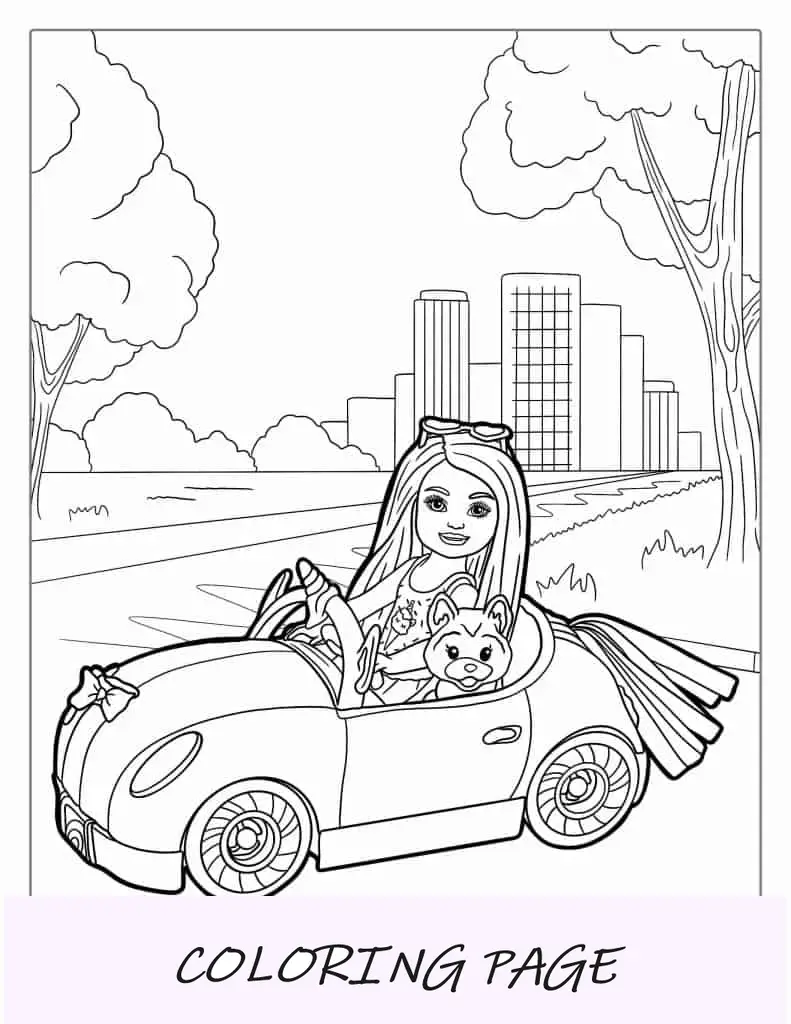 Página para colorir do carro conversível da Barbie